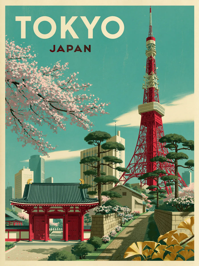 Tokyo Japan Vintage Travel Wall Art Decor