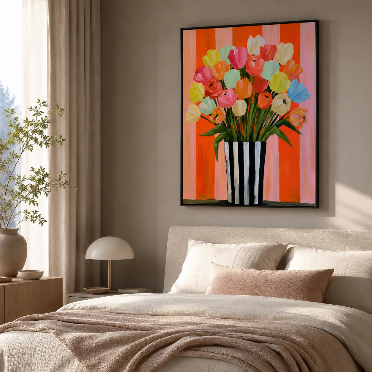 Tulip Bouquet in Striped Vase Wall Art Decor - Wall Art Decor - alternate angle