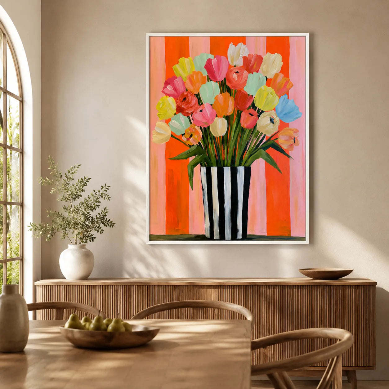 Tulip Bouquet in Striped Vase Wall Art Decor - Wall Art Decor - detail