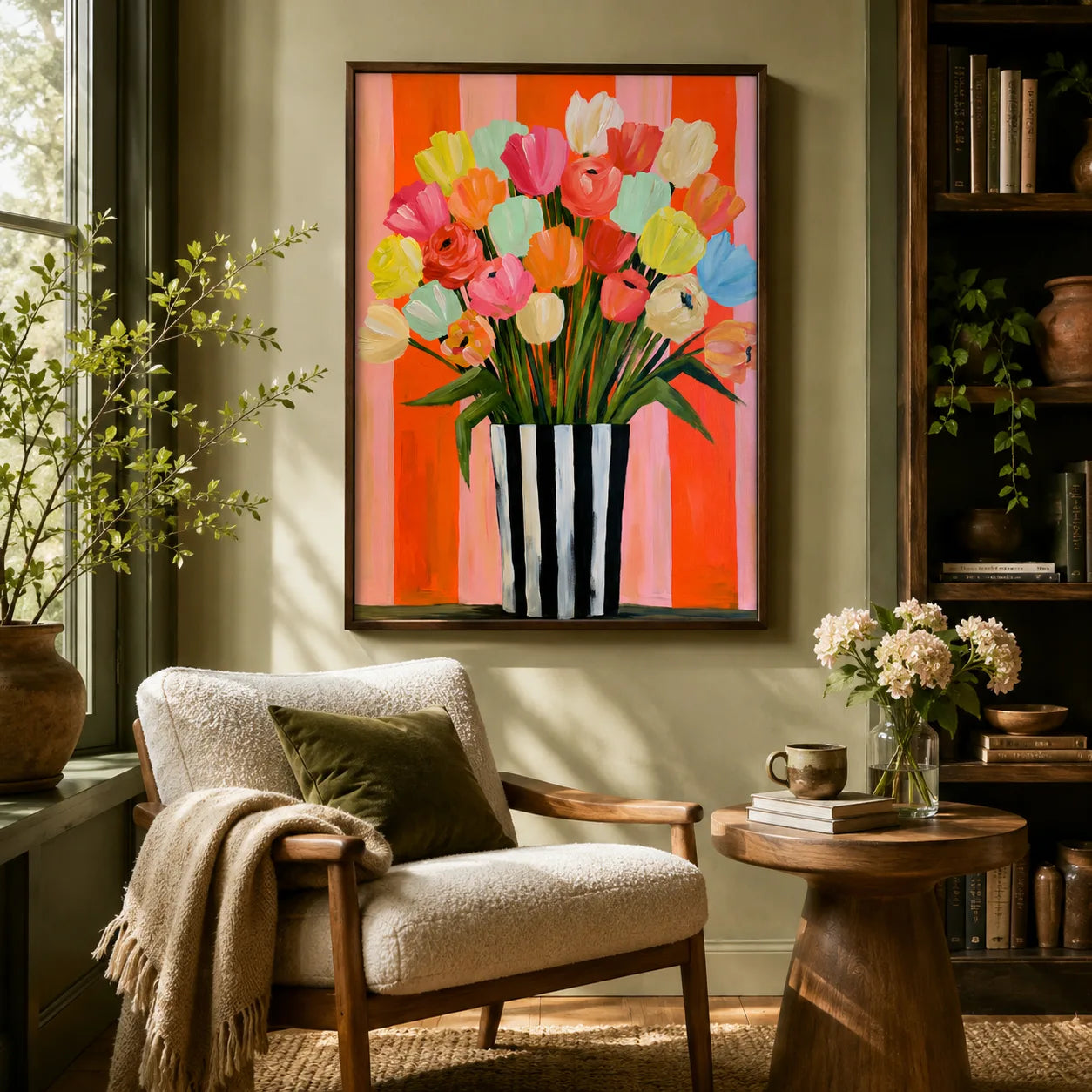Tulip Bouquet in Striped Vase Wall Art Decor - Wall Art Decor - in use