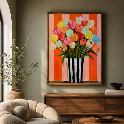Tulip Bouquet in Striped Vase Wall Art Decor - Wall Art Decor - view 11
