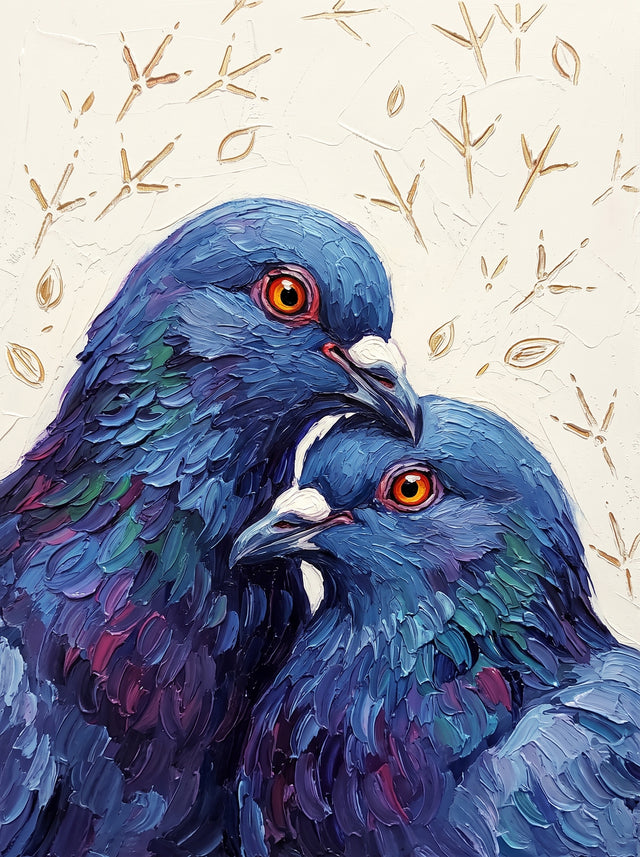 Two Pigeons Palette Knife Oil Wall Art Decor