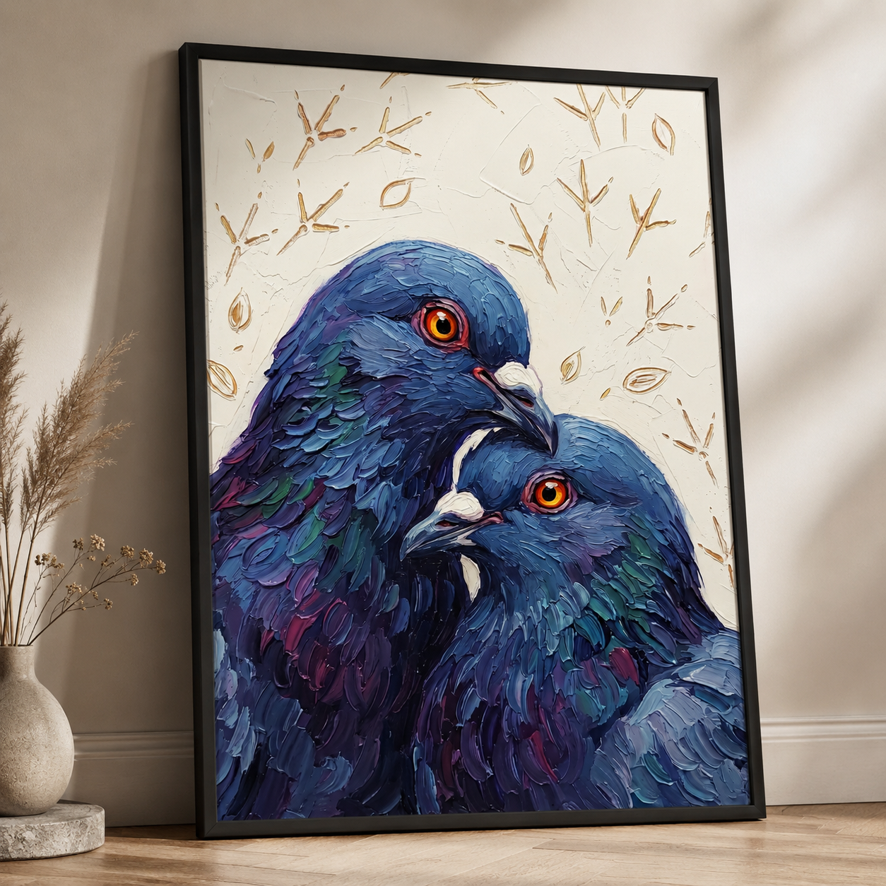 Two Pigeons Palette Knife Oil Wall Art Decor – preview 2