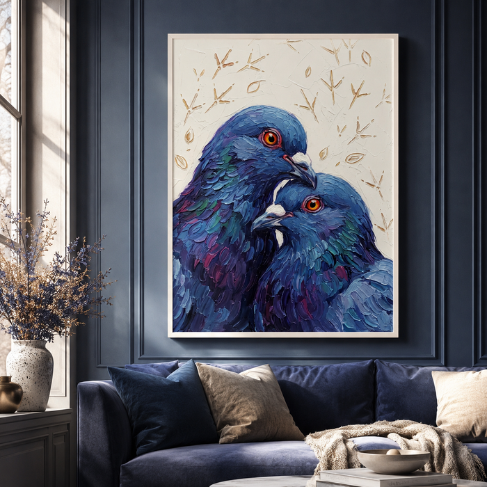 Two Pigeons Palette Knife Oil Wall Art Decor