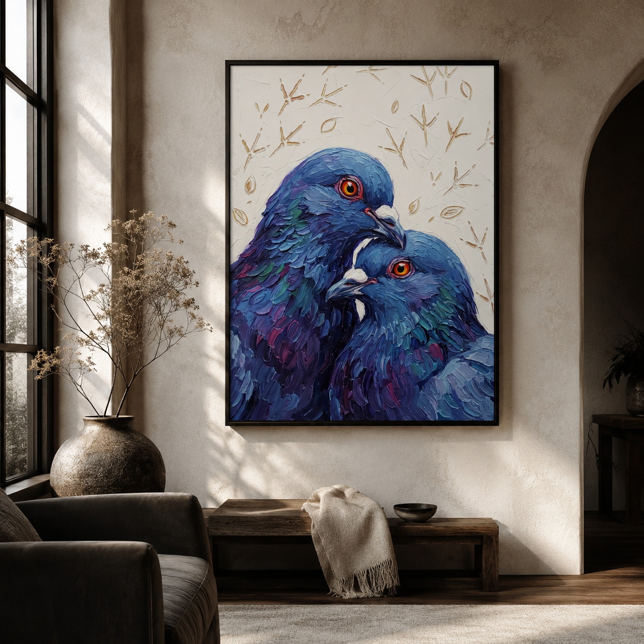 Two Pigeons Palette Knife Oil Wall Art Decor – preview 4
