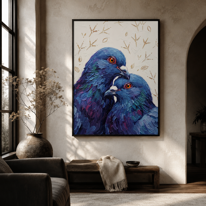 Two Pigeons Palette Knife Oil Wall Art Decor