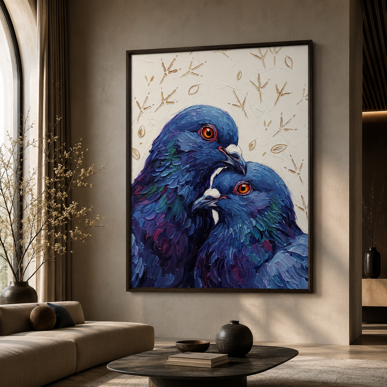Two Pigeons Palette Knife Oil Wall Art Decor – preview 6