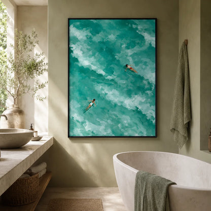 Two Swimmers Turquoise Water Wall Art Decor - Wall Art Decor - alternate angle