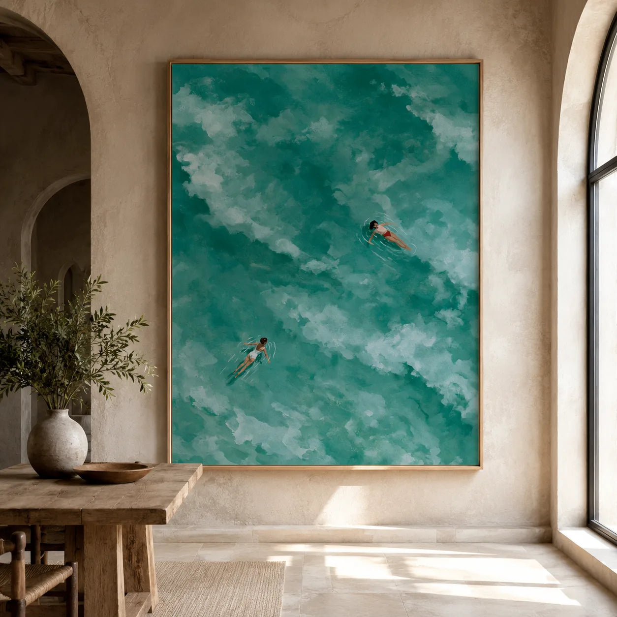 Two Swimmers Turquoise Water Wall Art Decor - Wall Art Decor - close up