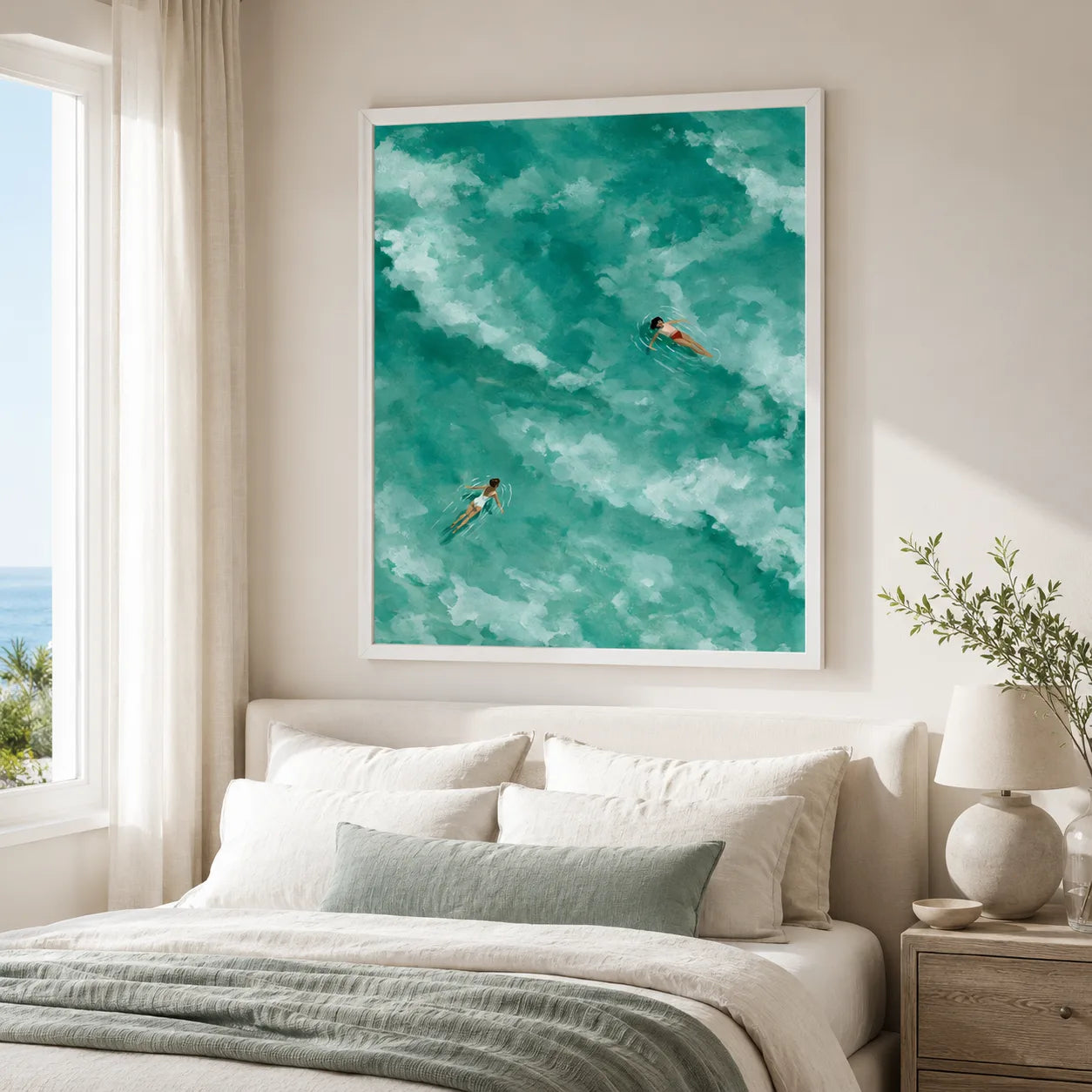 Two Swimmers Turquoise Water Wall Art Decor - Wall Art Decor - detail