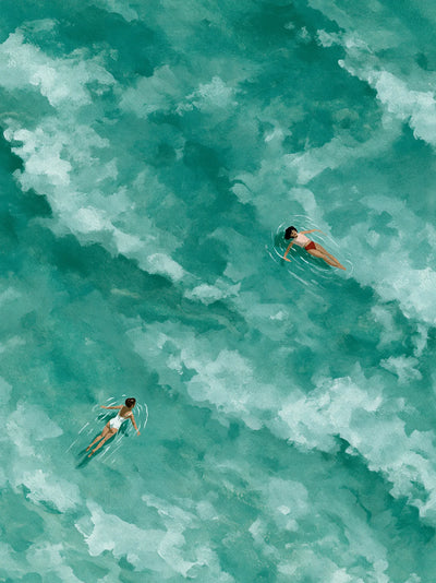 Two Swimmers Turquoise Water Wall Art Decor