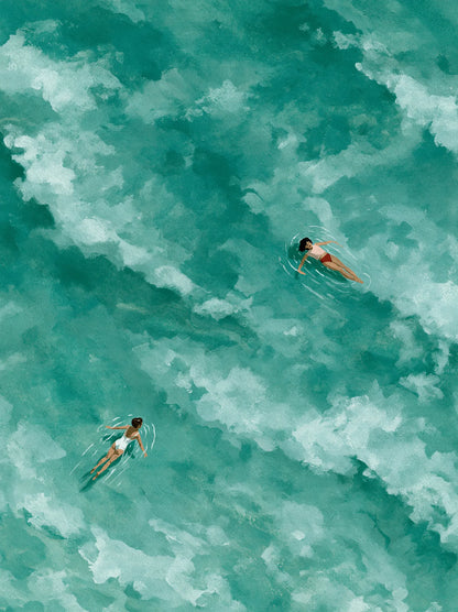 Two Swimmers Turquoise Water Wall Art Decor - Wall Art Decor - front view