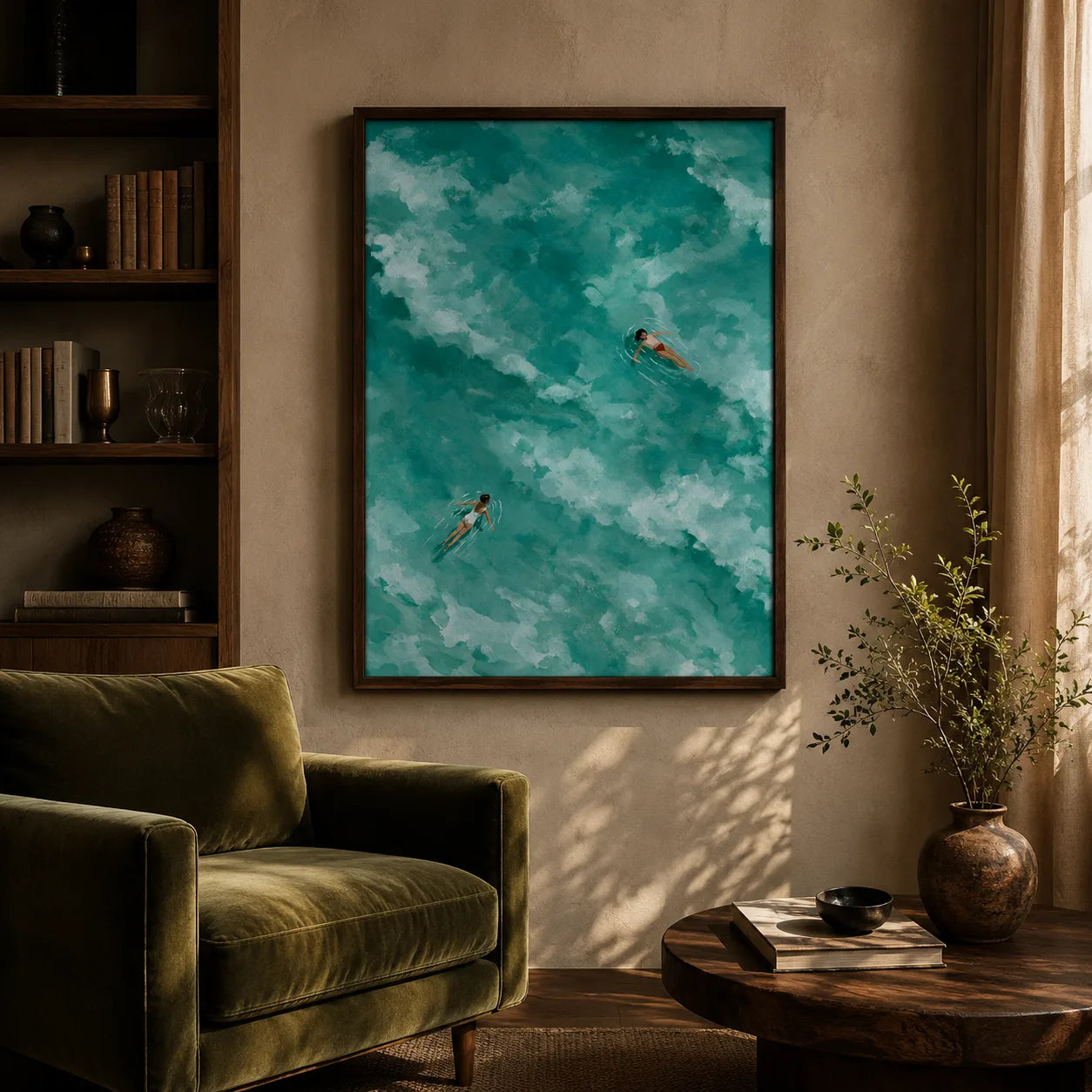 Two Swimmers Turquoise Water Wall Art Decor - Wall Art Decor - in use