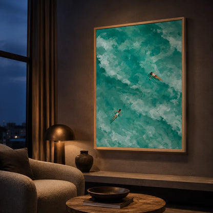 Two Swimmers Turquoise Water Wall Art Decor - Wall Art Decor - lifestyle