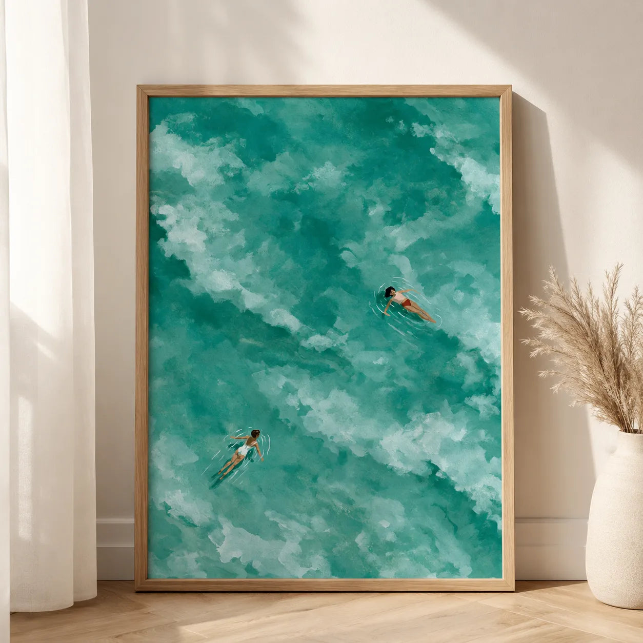 Two Swimmers Turquoise Water Wall Art Decor - Wall Art Decor - side view