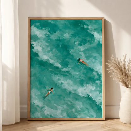 Two Swimmers Turquoise Water Wall Art Decor - Wall Art Decor - side view