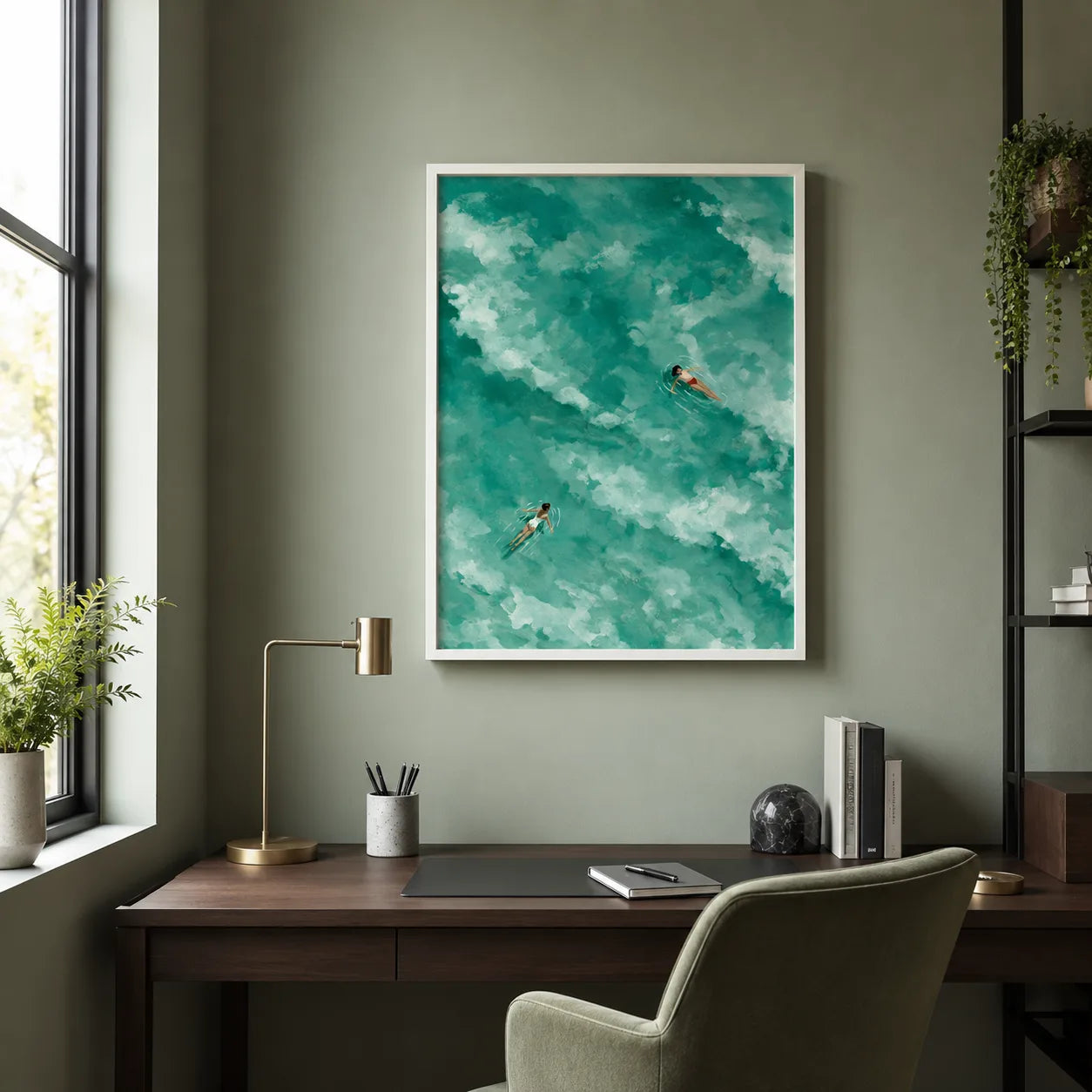 Two Swimmers Turquoise Water Wall Art Decor - Wall Art Decor - styled