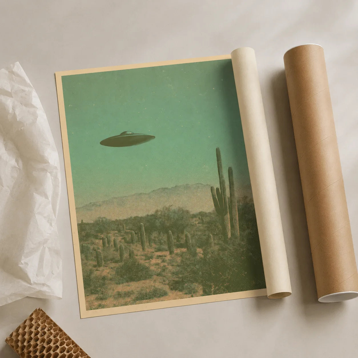 Ufo Over Desert Wall Art Decor - Wall Art Decor - back view