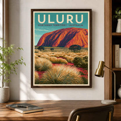 Uluru Australia Vintage Travel Wall Art Decor - Wall Art Decor - styled