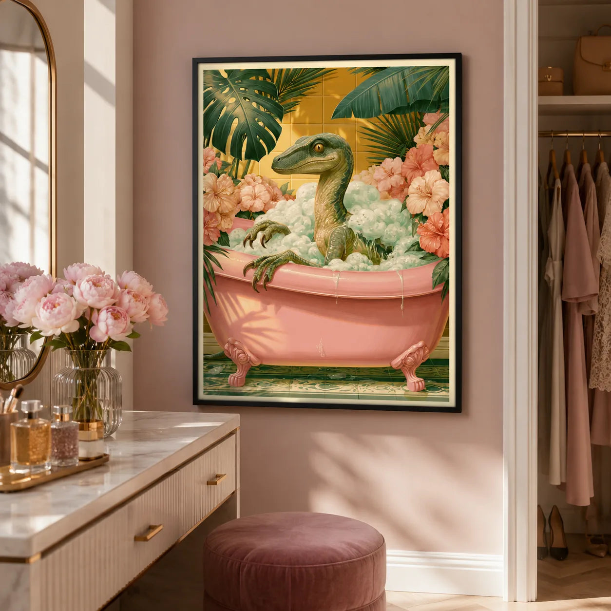 Velociraptor Bubble Bath Wall Art Decor - Wall Art Decor - alternate angle