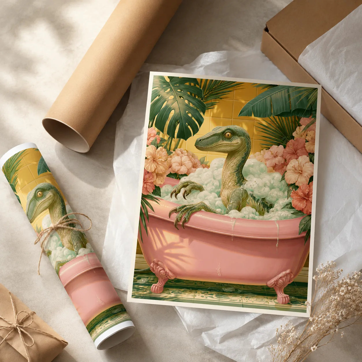 Velociraptor Bubble Bath Wall Art Decor - Wall Art Decor - back view