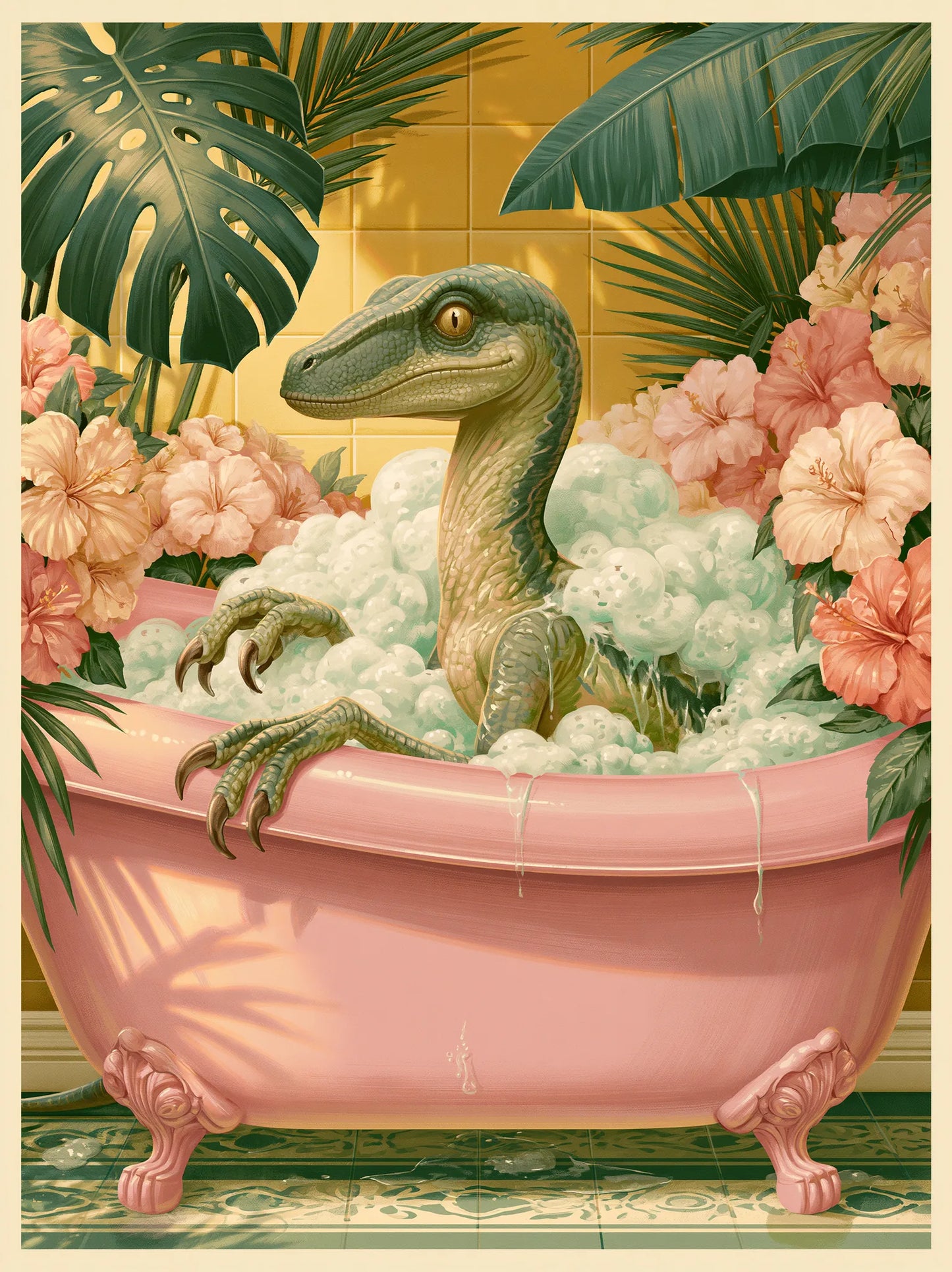 Velociraptor Bubble Bath Wall Art Decor - Wall Art Decor - front view