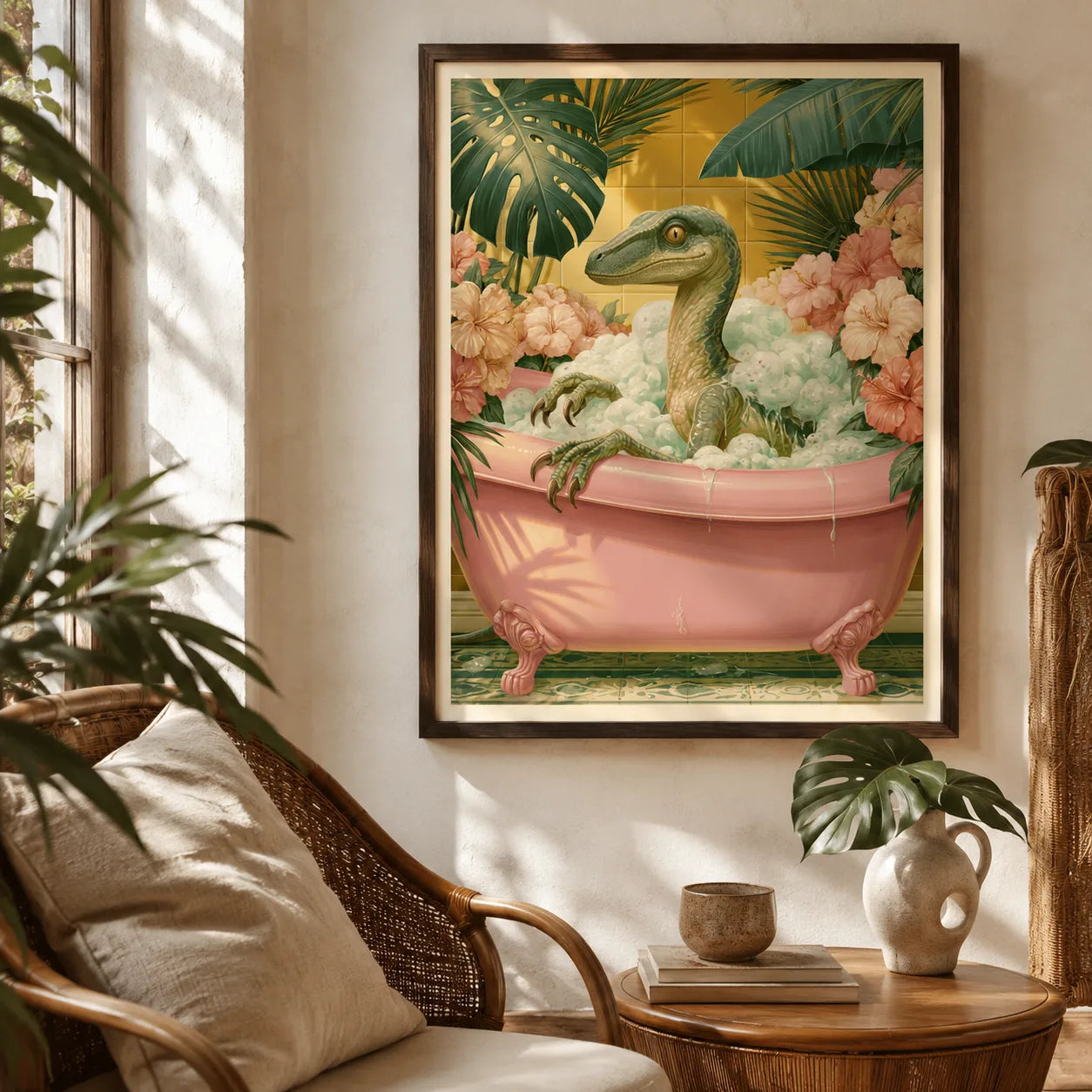 Velociraptor Bubble Bath Wall Art Decor - Wall Art Decor - in use