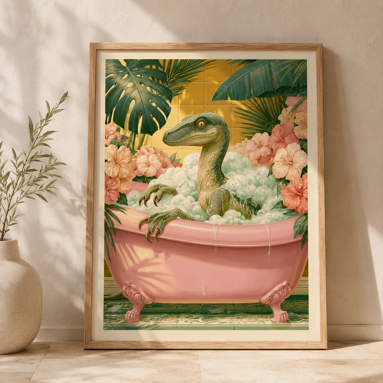 Velociraptor Bubble Bath Wall Art Decor - Wall Art Decor - side view