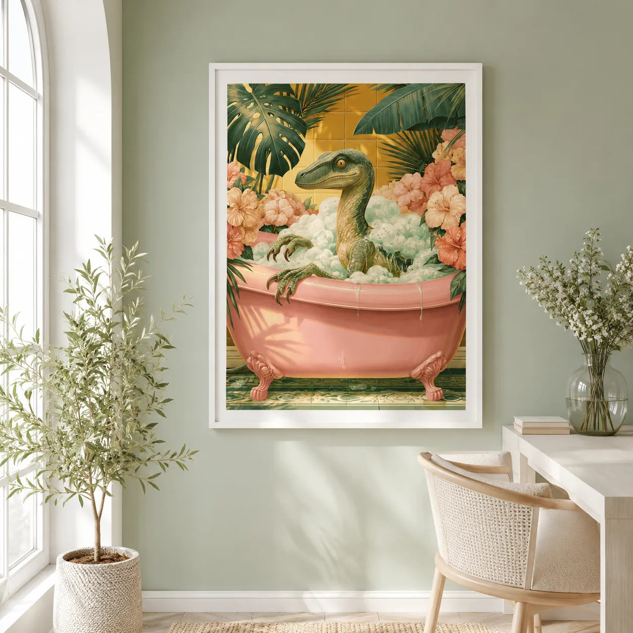 Velociraptor Bubble Bath Wall Art Decor - Wall Art Decor - styled