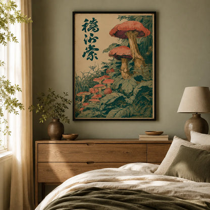 Vintage Red Mushroom Botanical Wall Art Decor - Wall Art Decor - alternate angle
