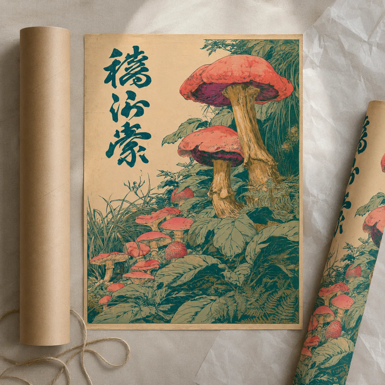 Vintage Red Mushroom Botanical Wall Art Decor - Wall Art Decor - back view