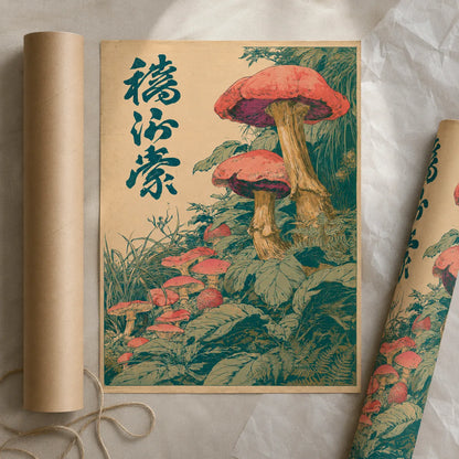 Vintage Red Mushroom Botanical Wall Art Decor - Wall Art Decor - back view