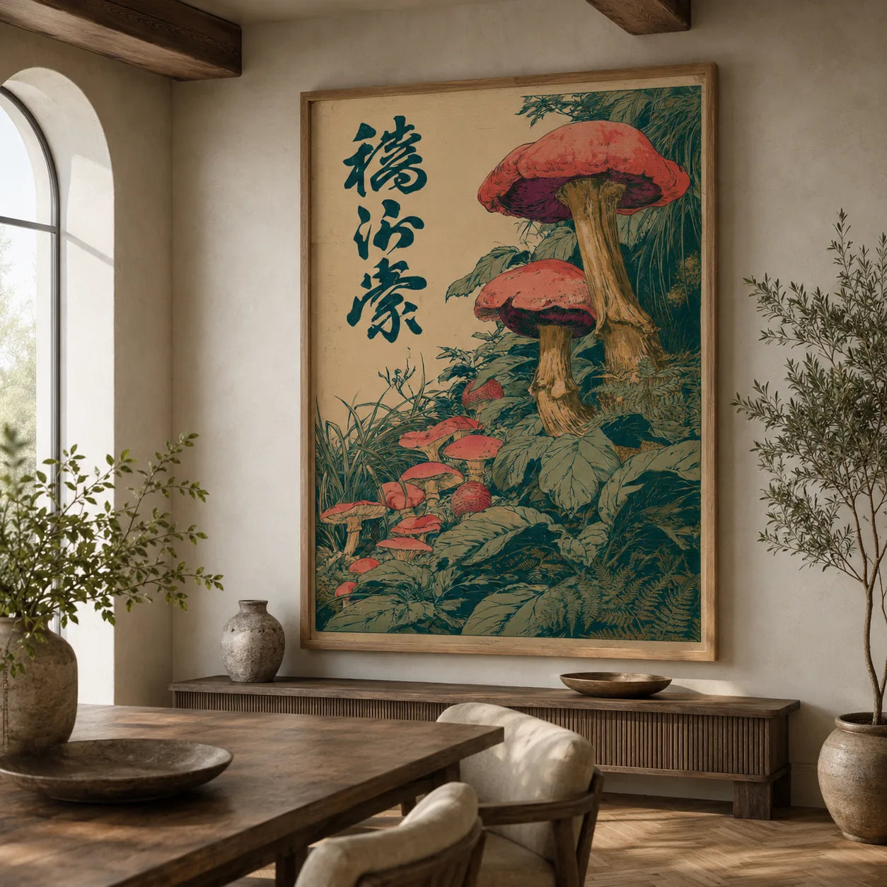 Vintage Red Mushroom Botanical Wall Art Decor - Wall Art Decor - close up