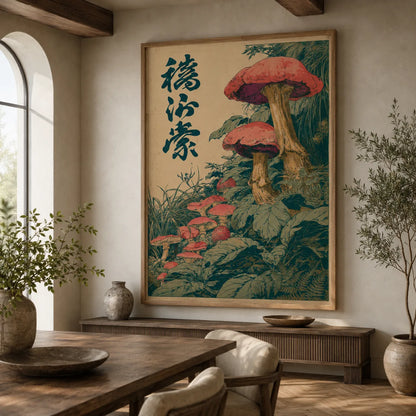Vintage Red Mushroom Botanical Wall Art Decor - Wall Art Decor - close up