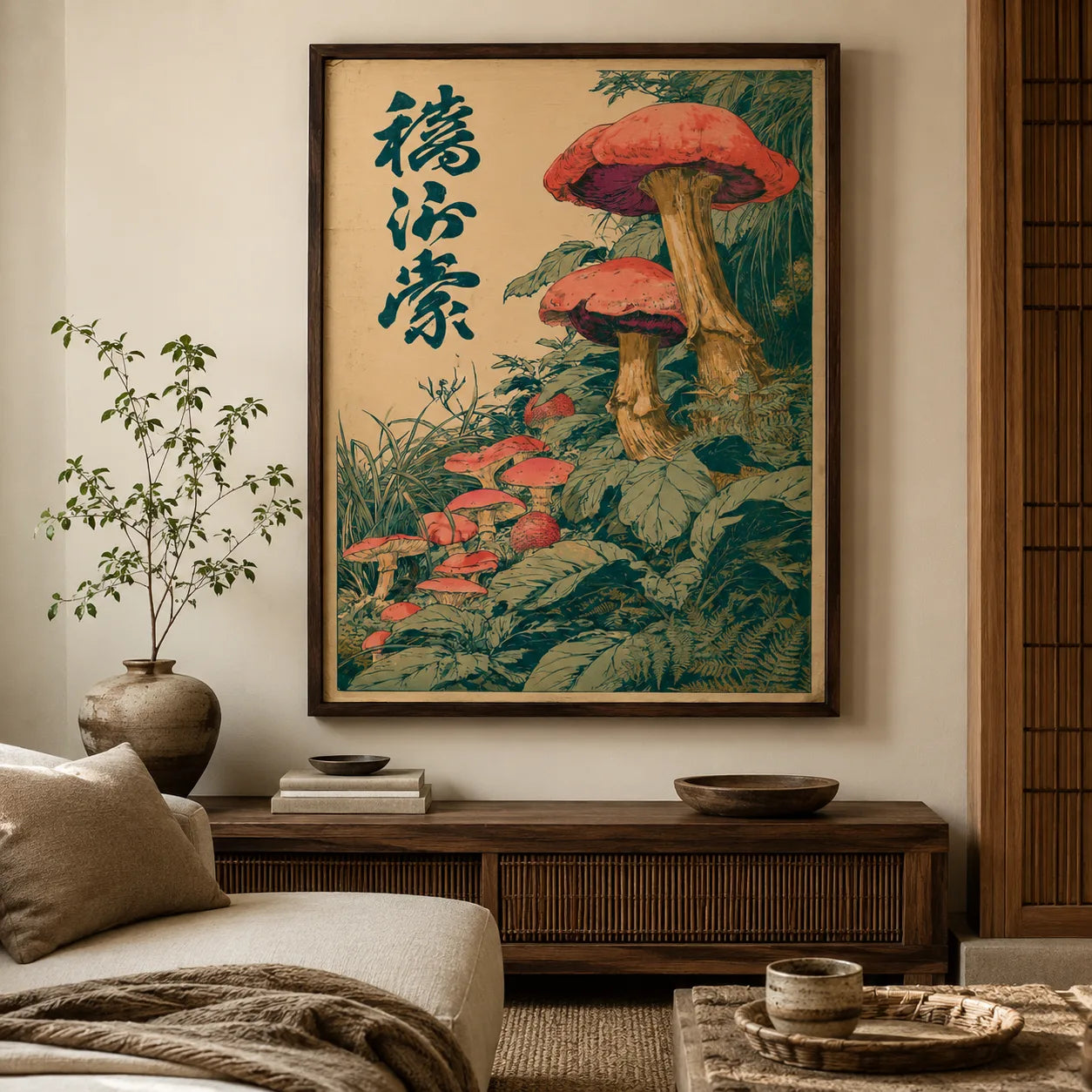 Vintage Red Mushroom Botanical Wall Art Decor - Wall Art Decor - detail
