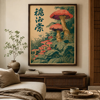 Vintage Red Mushroom Botanical Wall Art Decor - Wall Art Decor - detail