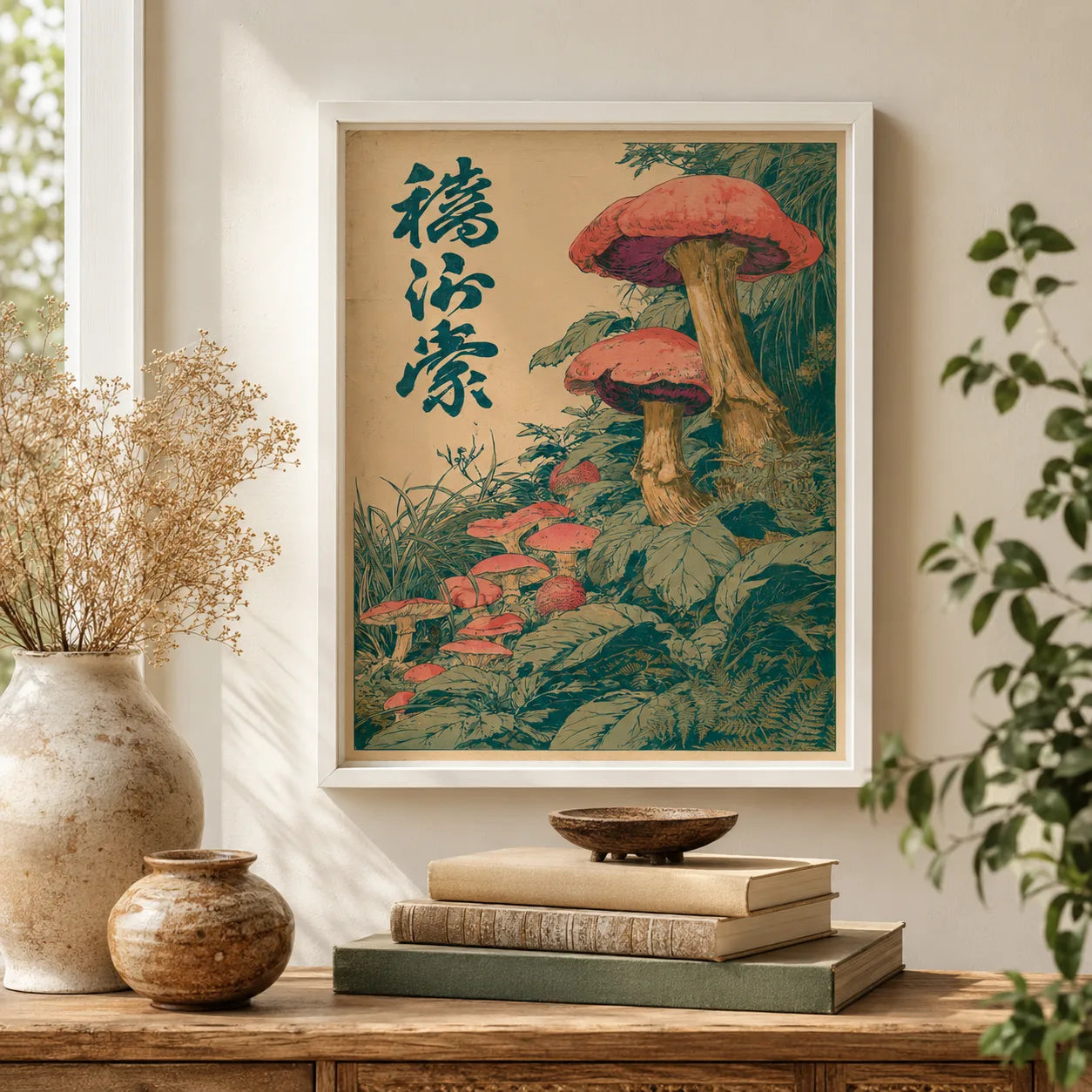 Vintage Red Mushroom Botanical Wall Art Decor - Wall Art Decor - in use