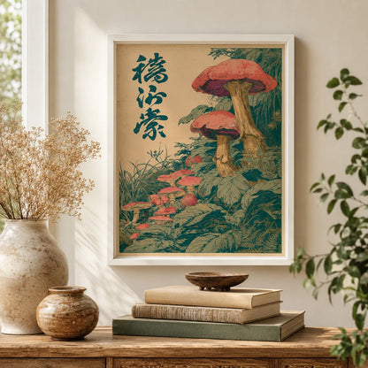 Vintage Red Mushroom Botanical Wall Art Decor - Wall Art Decor - in use