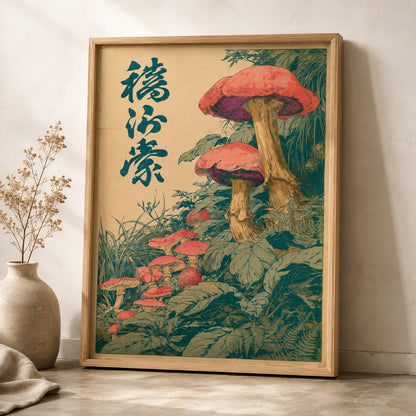 Vintage Red Mushroom Botanical Wall Art Decor - Wall Art Decor - side view
