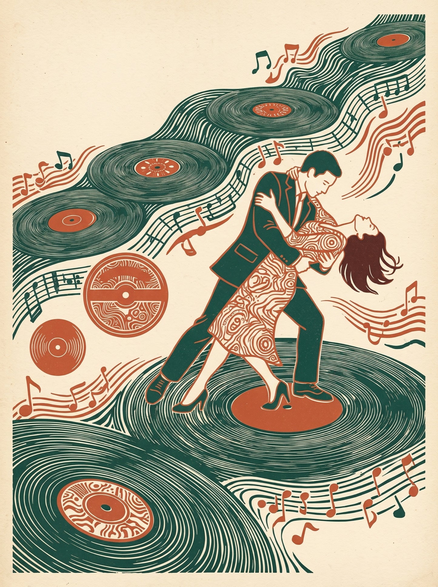 Vinyl Records Dancing Couple Wall Art Decor