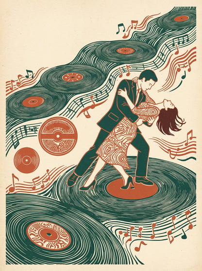 Vinyl Records Dancing Couple Wall Art Decor