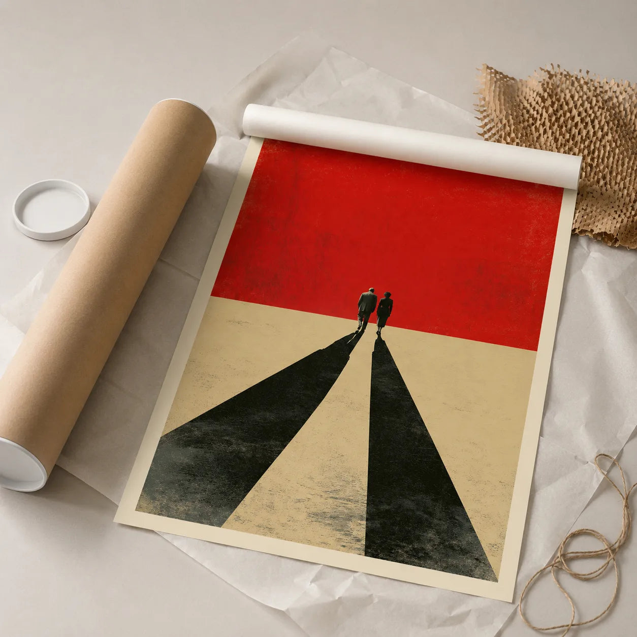 Walking Couple Long Shadows Wall Art Decor - Wall Art Decor - back view