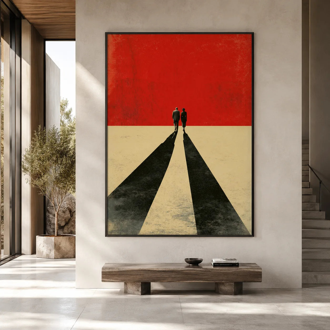 Walking Couple Long Shadows Wall Art Decor - Wall Art Decor - close up