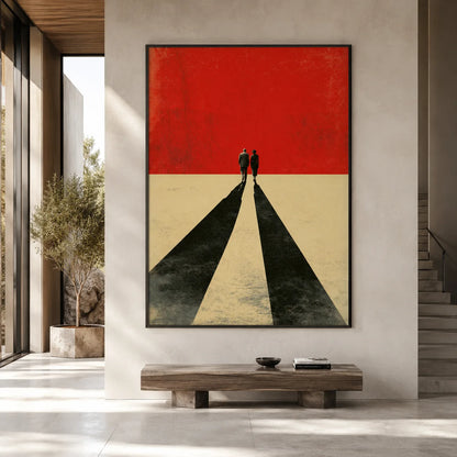 Walking Couple Long Shadows Wall Art Decor - Wall Art Decor - close up