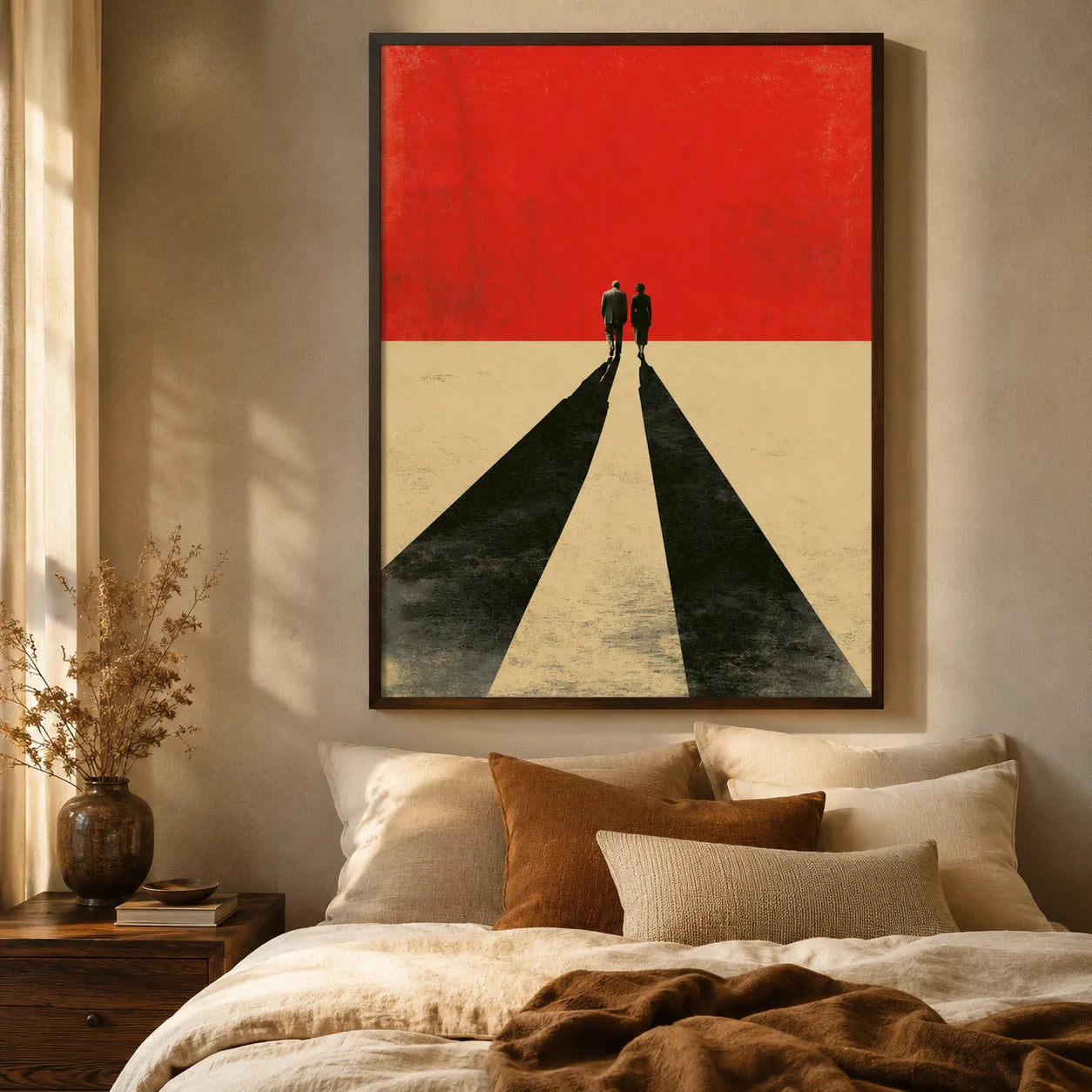 Walking Couple Long Shadows Wall Art Decor - Wall Art Decor - in use