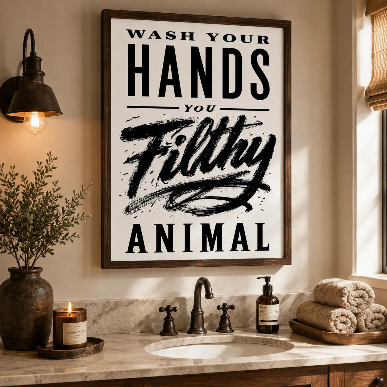 Wash Your Hands Filthy Animal Wall Art Decor - Wall Art Decor - in use
