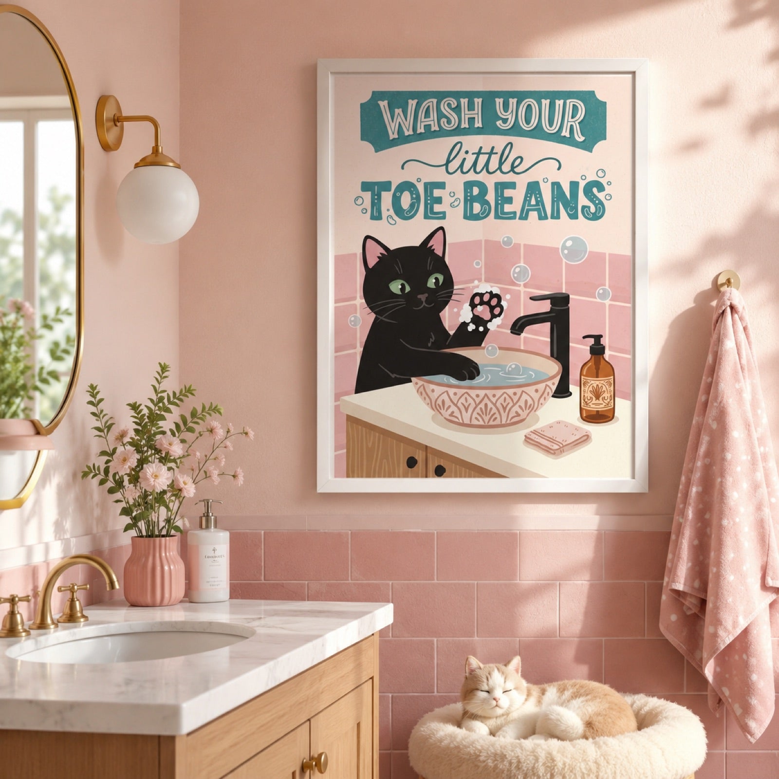 Wash Your Little Toe Beans Cat Bathroom Wall Art Decor – preview 10