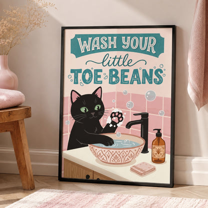 Wash Your Little Toe Beans Cat Bathroom Wall Art Decor – preview 11