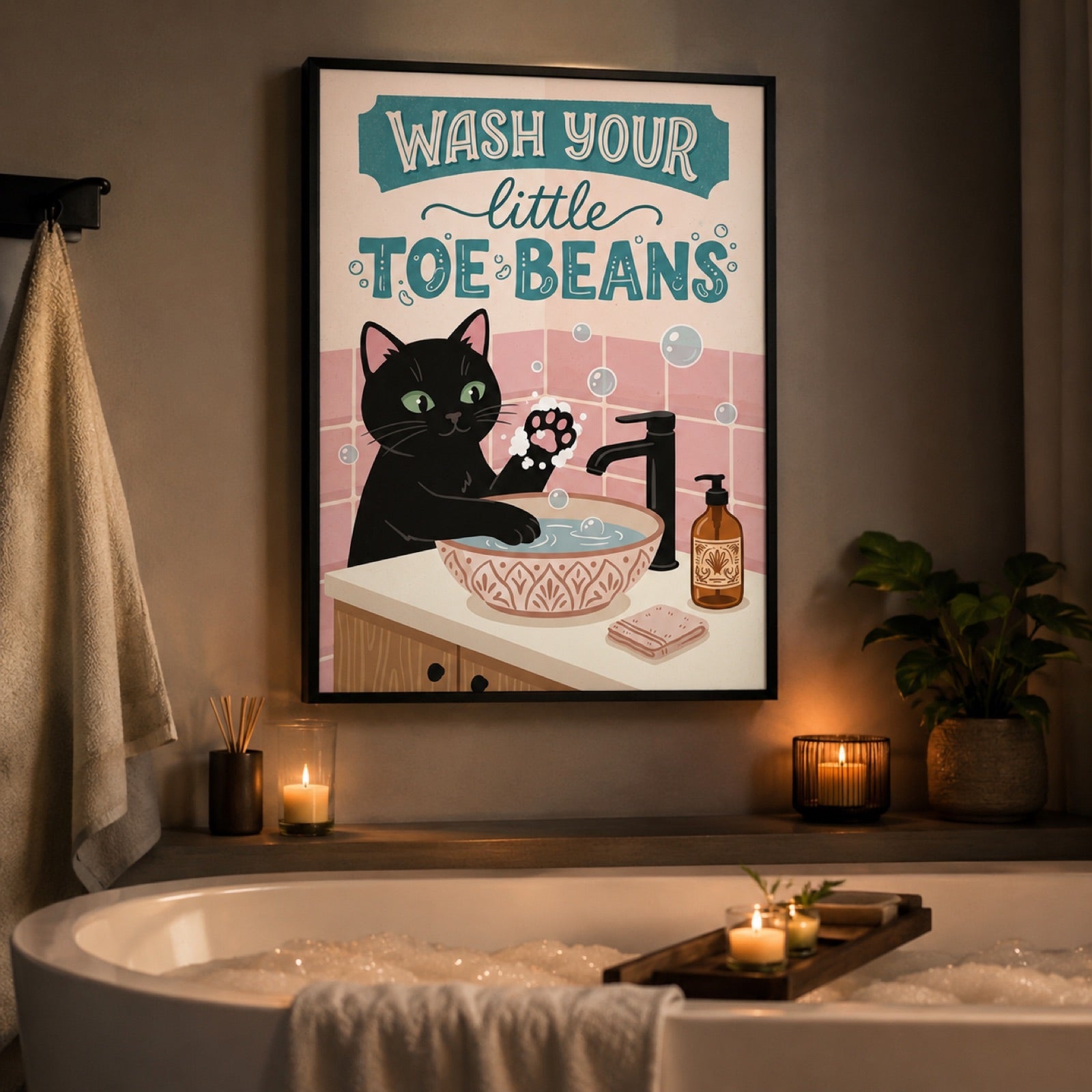 Wash Your Little Toe Beans Cat Bathroom Wall Art Decor – preview 2