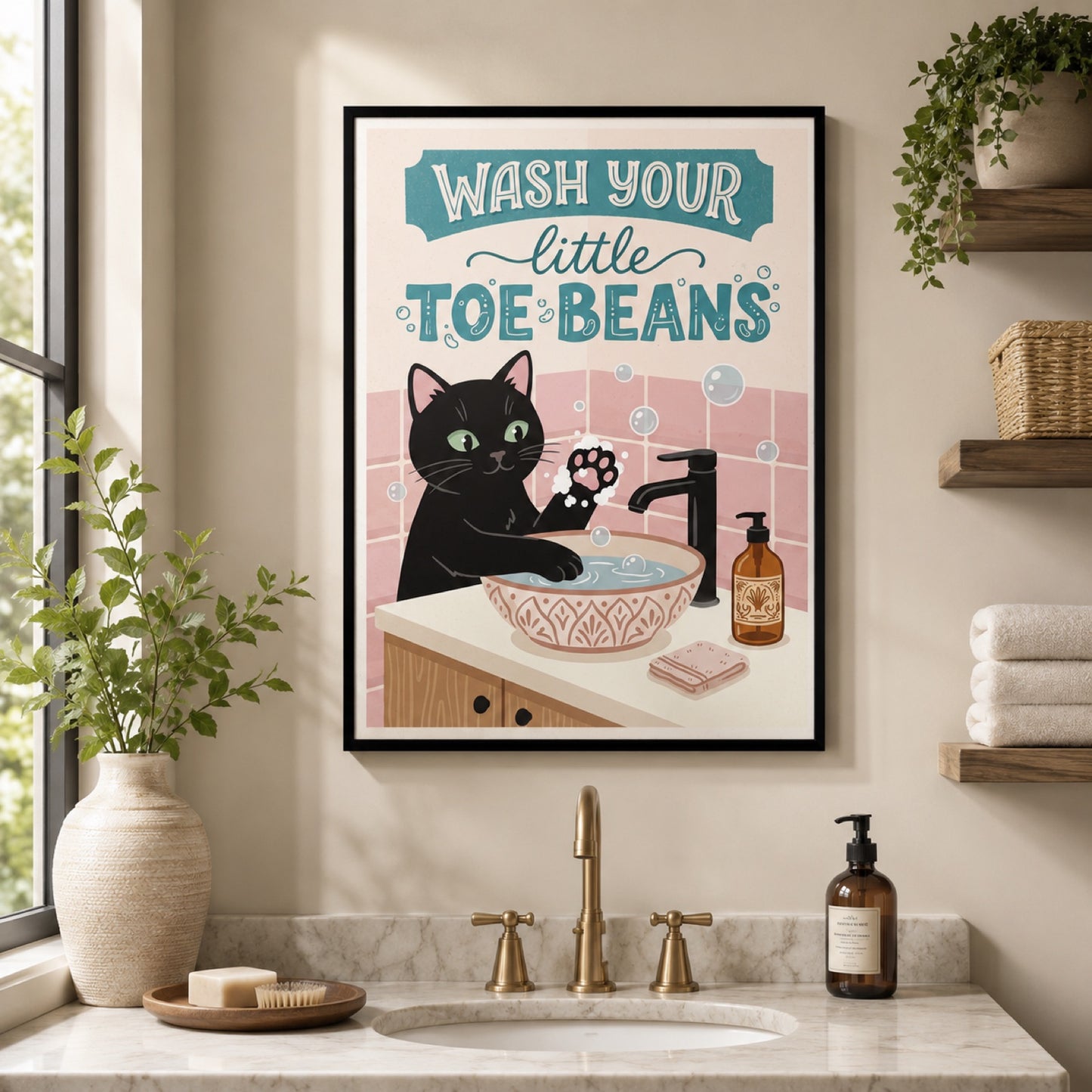 Wash Your Little Toe Beans Cat Bathroom Wall Art Decor – preview 3